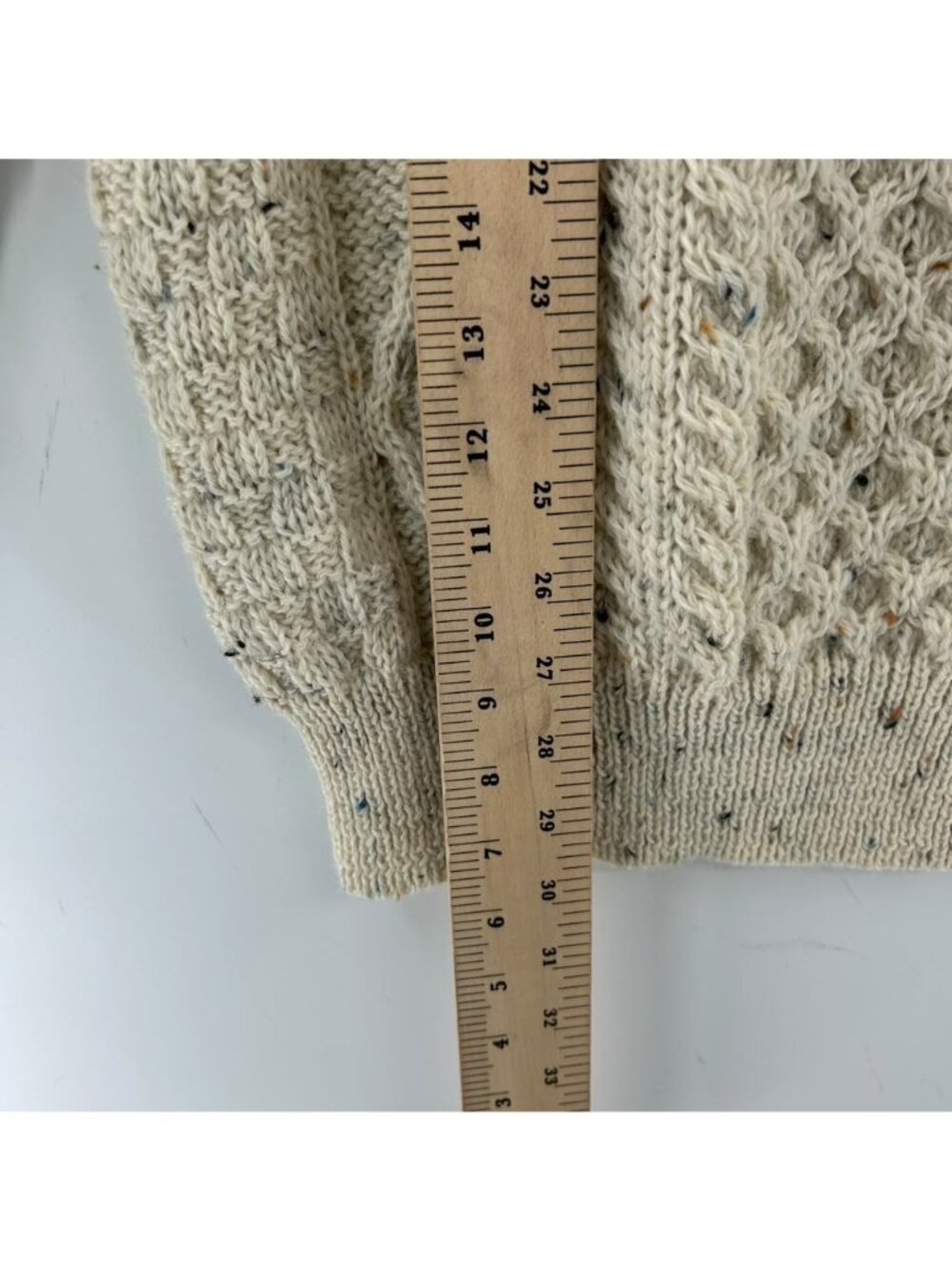 Aran Sweater Market Women's L Cream 100% Wool Crew Fisherman Chunky Cable Knit - Picture 4 of 14